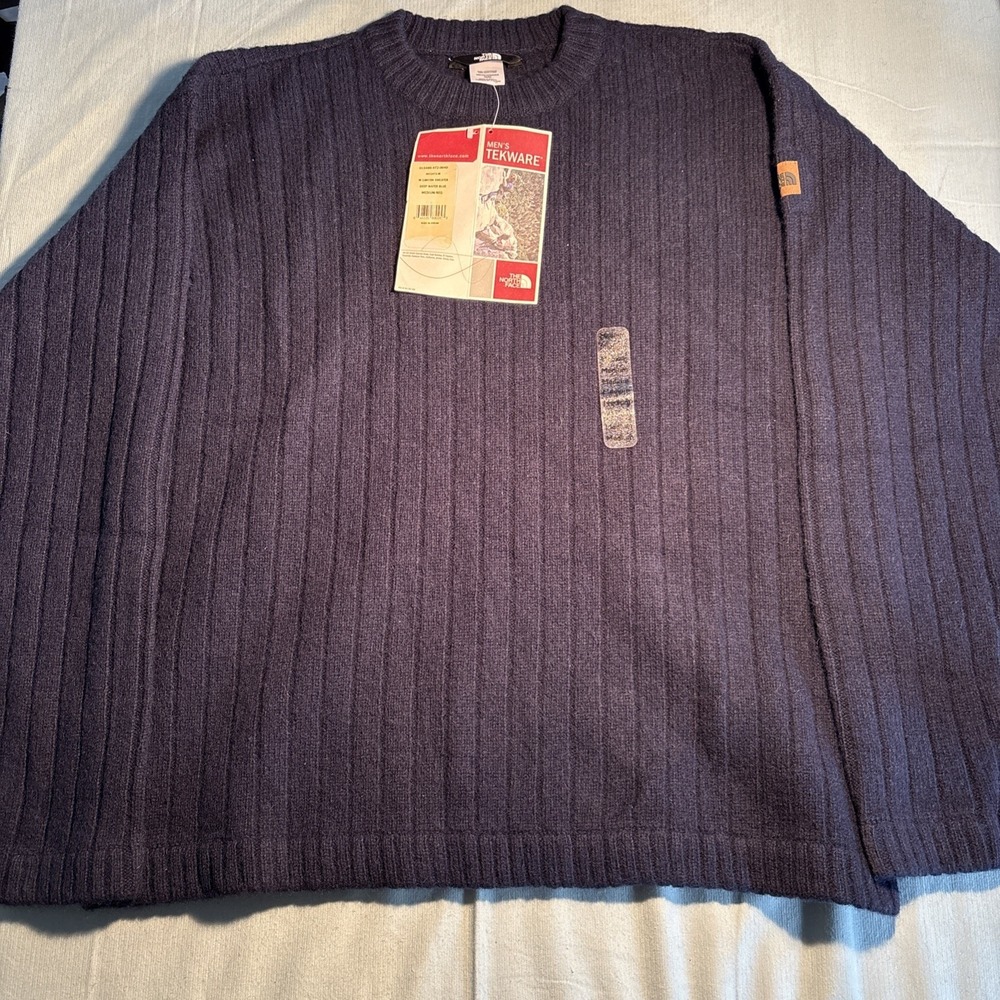The North Face Canyon Sweater Mens M Deep Water Blue 100% Wool Tekware A452472